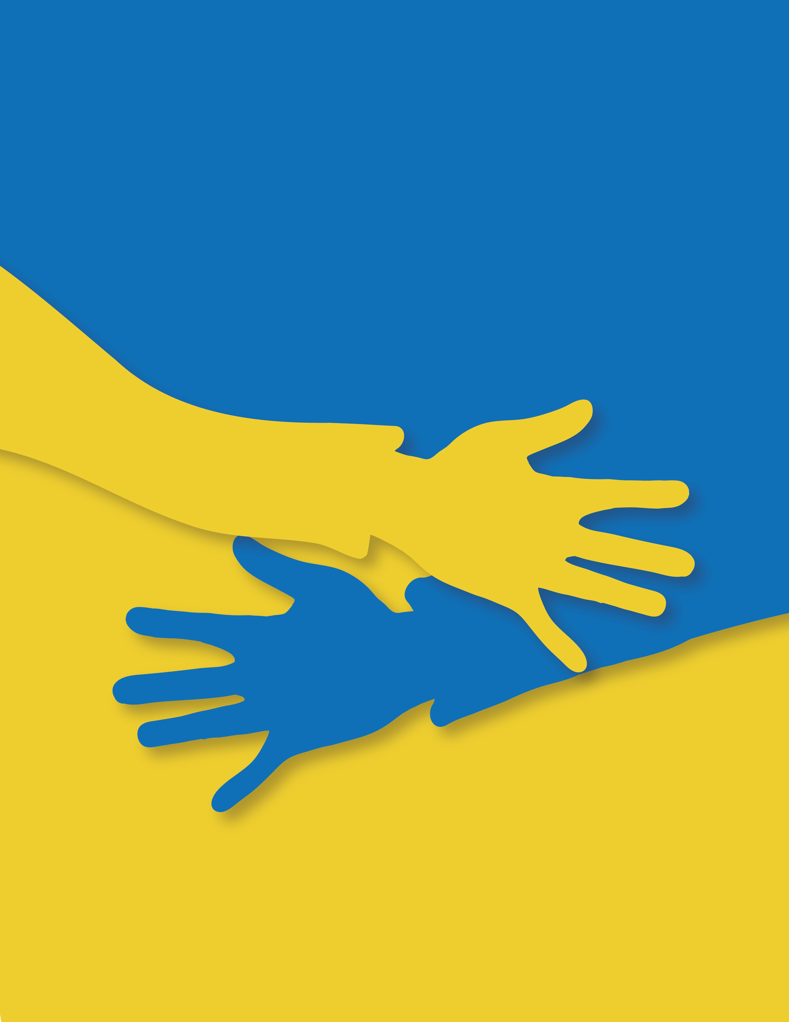 Manos solidarias azul y amarillo